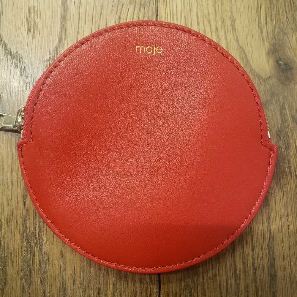 MAJE red quilted chevron velvet and leather coin wallet